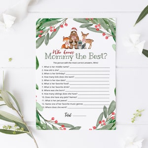 Christmas Who knows Mommy Best Game,  Woodland Christmas Baby Shower Game, Printable How well do you know Mommy?,  TEMPLETT, WLP-WCH 3762