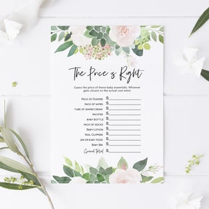Succulent Price is Right Game, Greenery Baby Shower Game, Printable The Price is Right, Succulent Baby Shower Game, TEMPLETT, WLP-SUC 4114