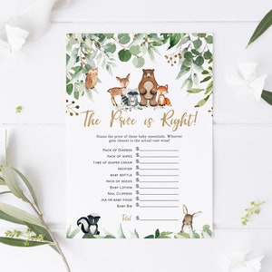 Woodland Price is Right Game, Woodland Baby Shower Game, Printable The Price is Right, Woodland Baby Shower Game, TEMPLETT, WLP-RWW 4160