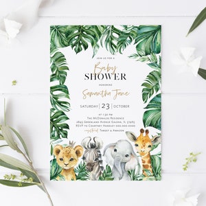 Safari Baby Shower Invitation, Jungle Baby Shower Invitation, Lion, Giraffe, Elephant, Editable Invitation, TEMPLETT, WLP-SAF 3128