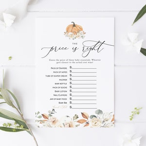 Pumpkin Price is Right Game, Fall Baby Shower Game, Printable The Price is Right, Pumpkin Baby Shower Game, TEMPLETT, WLP-OPU 4396