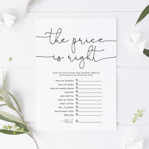Minimalist Price is Right Game, Baby Shower Game, Printable The Price is Right, Calligraphy Baby Printable Game, TEMPLETT, WLP-ODA 4100