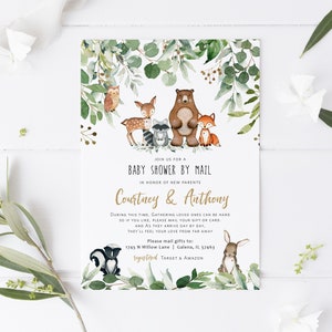 Woodland Baby Shower by Mail Invitation, Social Distancing Baby Shower Invitation, Gender Neutral, Woodland Animals, Templett, WLP-RWW 3999
