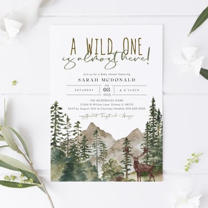 Mountains BabyShower Invitation, Forest Invitation Printable, Outdoors Baby Shower Invite, Instant Download, Edit w TEMPLETT, WLP-PFO 4754