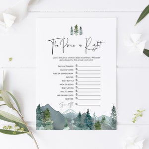 Mountain Price is Right Game, Pine Baby Shower Game, Printable The Price is Right, Mountain Baby Shower Game, TEMPLETT, WLP-MOU 4113