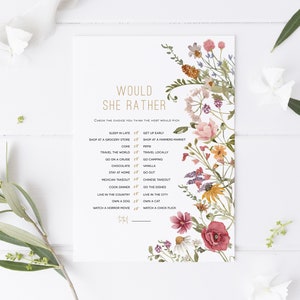 Boho Would She Rather, Wildflower Bridal Shower Game, Printable Would She Rather Game, Boho Baby Shower Game, TEMPLETT, WLP-WIL 4697