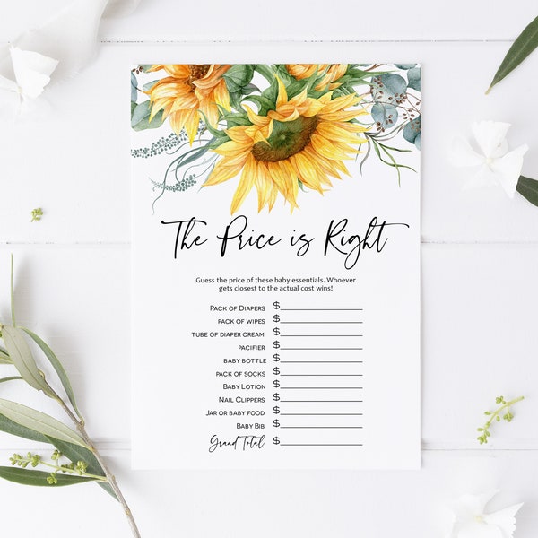 Sunflower Price is Right Game, Fall Baby Shower Game, Printable The Price is Right, Sunflower Baby Shower Game, TEMPLETT, WLP-SUU 4115
