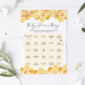 Bee Baby Bingo, Baby Shower Game, Honeybee Printable Bingo Cards, Editable Bingo Card, Edit with TEMPLETT, WLP-BEE 3283