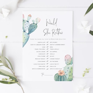 Cactus Would She Rather,  Bridal Shower Game, Printable Would She Rather Game, Cactus Baby Shower Game, TEMPLETT, WLP-PCA 2355