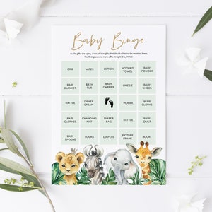 Jungle Baby Bingo, Safari Baby Shower Game, Printable Bingo Cards, Editable Bingo Card, Edit with TEMPLETT, WLP-SAF 3150