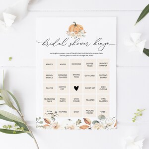 Bingo nupcial de calabaza, juego de despedida de soltera, tarjetas de bingo imprimibles, tarjeta de bingo editable, editar con TEMPLETT, WLP-OPU 3736