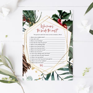 Christmas Who knows the Bride the Most Game,  Bridal Shower Game, Printable How well do you know the Bride?,  TEMPLETT, WLP-CGE 4565