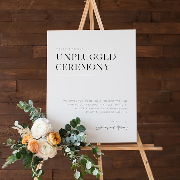 Unplugged Ceremony Sign, Minimalist Wedding Unplugged Poster Sign, Printable Wedding Sign, Edit with TEMPLETT, WLP-SLI 3005