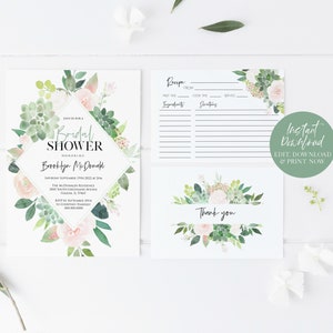 Succulent Bridal Shower Invitation Set, Succulent Bridal Shower Invitation, Details Card, Recipe Card, TEMPLETT, WLP-SUC 3416