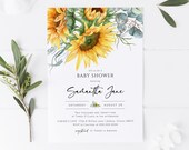 Sunflower Baby Shower Invitation, Baby Invitation Template, Fall Baby shower Invitation, Sunflower, TEMPLETT, WLP-SUU 3246