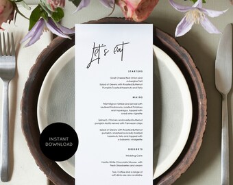 Wedding Menu Template, Modern Wedding Menu Printable, Minimalist Menu Card, 2 Sizes, Printable Menu, Edit with TEMPLETT, WLP-PEN 1923