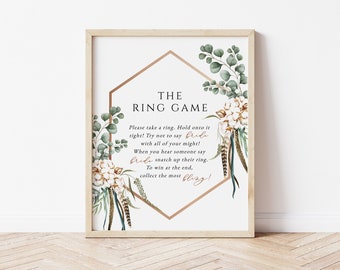 Boho The Ring Game, Bridal Shower Game Sign, Bridal Shower Sign, Bridal Ring Game, Ring Game Sign, Edit with TEMPLETT, WLP-BOH 5058