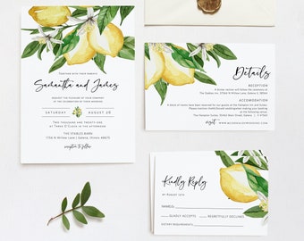 Lemon Wedding Invitation, Templett Wedding Invitation, Summer Wedding Invitation Template, WLP-LEM 2936