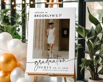 Graduation Welcome Sign, Photo Graduation Poster, Minimalist, College, High School, Graduation Party, Edit with TEMPLETT, WLP-PAL 7358