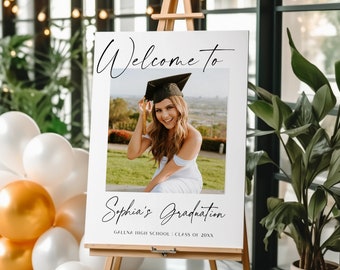 Graduation Welcome Sign, Photo Graduation Poster, Minimalist, College, High School, Graduation Party, Edit with TEMPLETT, WLP-LIN 7351