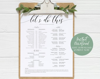 Wedding Day Timeline, Wedding Party Timeline, Wedding Schedule, Printable Wedding Day Itinerary, Wedding Agenda, TEMPLETT, WLP-SOU 3891