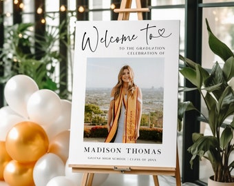 Graduation Welcome Sign, Photo Graduation Poster, Minimalist, College, High School, Graduation Party, Edit with TEMPLETT, WLP-PAL 7356