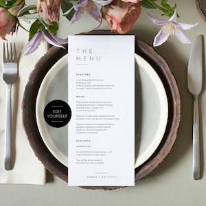 Modelo de menu de casamento, menu de casamento moderno para impressão, cartão de menu minimalista, menu para impressão, editar com TEMPLETT, WLP-MIN 1910