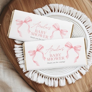 Editable Pink Bow Chocolate Bar Wrapper Template, Candy Bar Wrapper Label, Printable Bow Chocolate Wrapper Template, TEMPLETT, WLP-BOW 8105