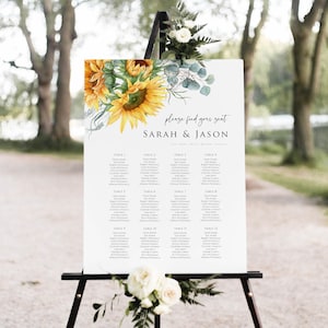 Sonnenblumen-Hochzeits-Sitzplan, Sitzplan für den Tisch, Sitzplan für den Tisch, Sonnenblumen-Sitzplan Vorlage, Bearbeiten mit TEMPLETT, WLP-SUU 3266