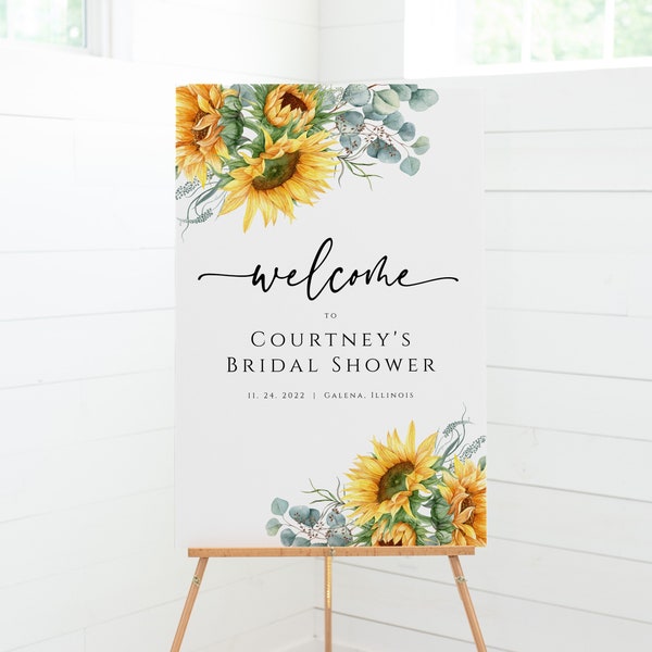 Sunflower Welcome Sign Poster, Shower Welcome Sign, Fall Welcome Sign Template, Instant Download, Edit with TEMPLETT, WLP-SUU 3265
