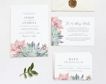 Succulent Wedding Invitation Suite, Wedding Invitation, Printable Wedding Invitation, Instant Download, Edit with TEMPLETT, WLP-PPS 2885