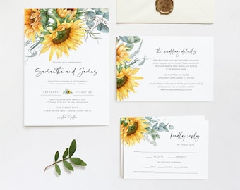 Sunflower Wedding Invitation, Sunflower Wedding Suite, Templett Wedding Invitation, Fall Wedding, Editable Invitation, WLP-SUU 3243