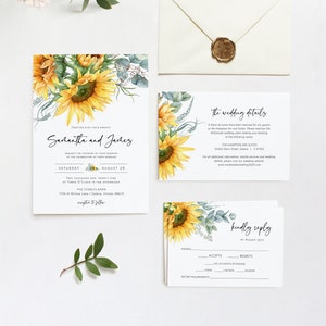 Sunflower Wedding Invitation, Sunflower Wedding Suite, Templett Wedding Invitation, Fall Wedding, Editable Invitation, WLP-SUU 3243