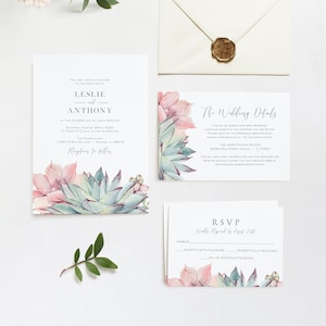 Succulent Wedding Invitation Suite, Wedding Invitation, Printable Wedding Invitation, Instant Download, Edit with TEMPLETT, WLP-PPS 2885