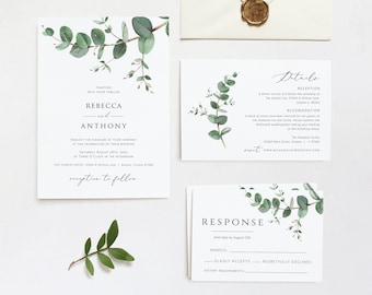 Eucalyptus Wedding Invitation Suite, Eucalyptus Wedding Invitation, Greenery Wedding Suite, Templett Wedding Invitation, WLP-EUU 2774