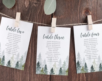Pine Trees Seating Chart Cards,  Seating Chart Wedding, Winter Seating Plan, Seating Template, Edit with TEMPLETT, WLP-PTR 3876