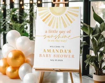 Sun Welcome Sign Poster, Shower Welcome Sign, Sunshine Welcome Sign Template, Instant Download, Edit with TEMPLETT, WLP-SSU 7508