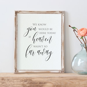 If Heaven wasn&#39;t so Far Away, If Heaven Sign, In MeMory Sign, Memorial Table Sign, Wedding Sign, 8x10, TEMPLETT, WLP-SOU 1411
