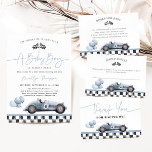 Racing Baby Shower Invitation, Race Car Theme Shower Baby Invitation Bundle, Car Race Editable Invitation, Edit Templett, WLP-RAC 8446