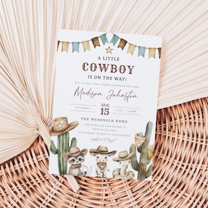 Little Cowboy Baby Shower Invitation, Wild West Baby Shower Invite, Cowboy Baby Shower, Western Invitation Template, TEMPLETT, WLP-BCO 8108