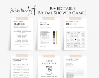 Minimalist Bridal Shower Game Bundle, Bridal Shower Games, Games Bundle, Customize Bridal Shower Games, Edit with TEMPLETT, WLP-SLI 5330
