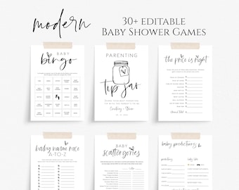 Minimalist Baby Shower Game Bundle, Baby Shower Games, Games Bundle, Customize Baby Shower Games, Edit with TEMPLETT, WLP-SIL 5334
