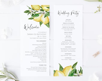 Lemon Wedding Program, Templett Wedding Ceremony Program, Citrus Wedding Program Template, Edit with TEMPLETT, WLP-LEM 2954