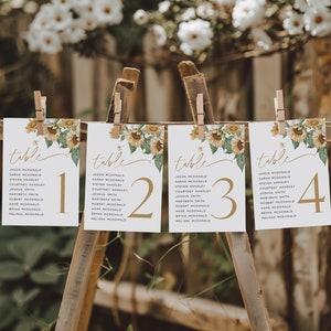Fall Seating Chart Cards,  Autumn Seating Chart Wedding, Sunflower Seating Plan, Seating Template, Edit with TEMPLETT, WLP-BSU 7750