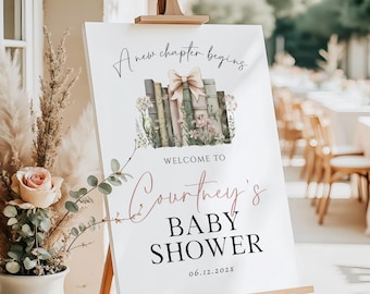 A New Chapter Begins Welcome Sign Poster, Storybook Baby Shower Welcome Sign, Editable Poster Template,  TEMPLETT, WLP-WBO 8315