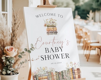 A New Chapter Begins Welcome Sign Poster, Storybook Baby Shower Welcome Sign, Editable Poster Template,  TEMPLETT, WLP-WBO 8313
