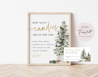 Candy Guessing Game, Guess How Many Candies, Baby Shower Game, Christmas Baby Shower Sign + Cards Set, Edit with TEMPLETT, WLP-GTR 6050