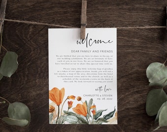 Boho Wedding Welcome Card, Wedding Itinerary, Welcome Bag Card, Burnt Orange, Wedding Note Printable, Templett Itinerary Card, WLP-ORF 3954