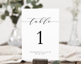 Wedding Table Numbers Printable, Calligraphy Table Numbers Template, Reception Table Numbers, Edit with TEMPLETT, 5x7, 4x6, 3x5&quot; WLP-SCR 696