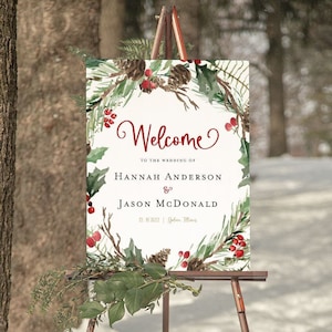 Christmas Wedding Welcome Sign, Wedding Welcome Poster, Printable Welcome Sign, Welcome sign, Holiday Welcome Sign, TEMPLETT, WLP-RCW 4247